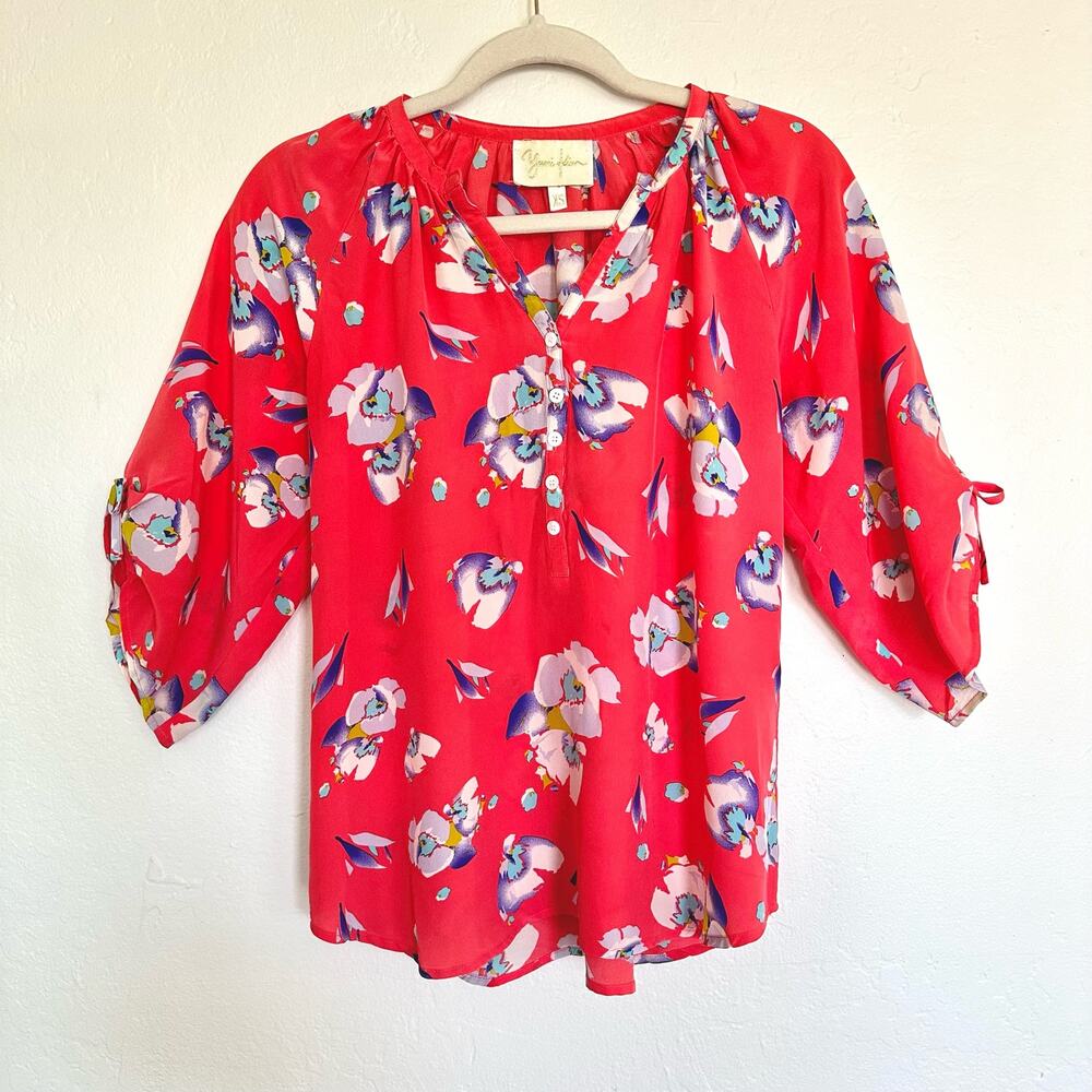 Yumi Kim 100% Silk Pink Floral Blouse Size XS